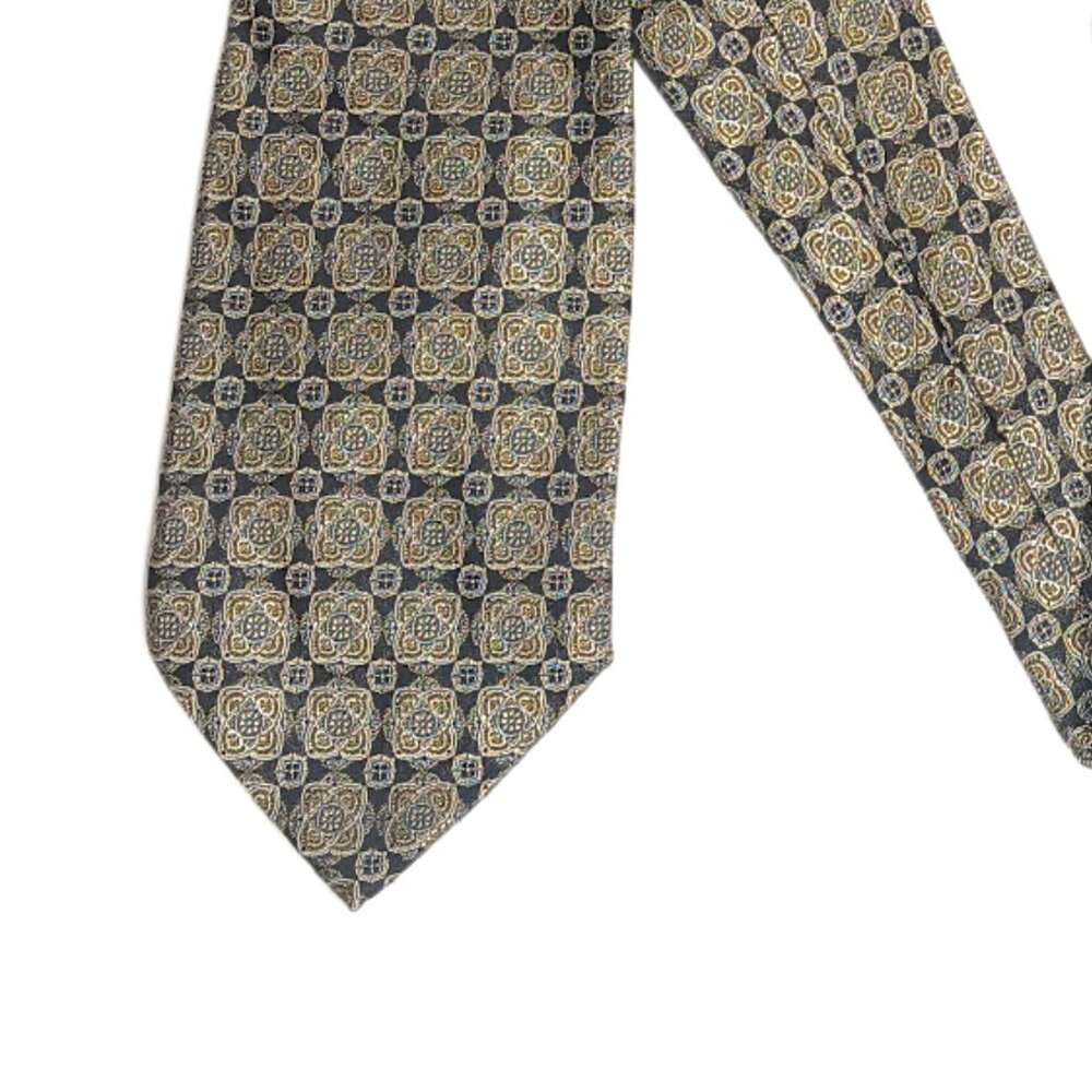 Pronto Uomo Silk Tie Men’s 61” Black Gold Sartorial Geometric Designer Wide New